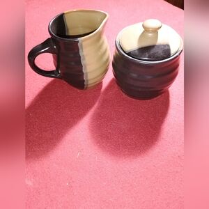 Sango Gold Dust Black Creamer & Sugar Bowl w/ Lid